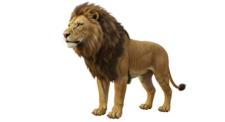 Obraz premium Majestic Lion Standing Tall Proudly Isolated on White Background