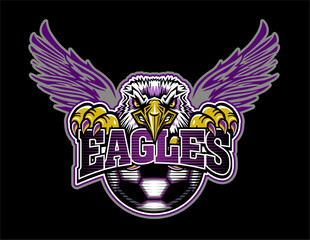 eagle mascot with half soccer ball for school, college or league sports