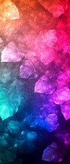 Fototapeta premium Colorful poster of leaves with a blue background. The poster is a vibrant and lively representation of nature