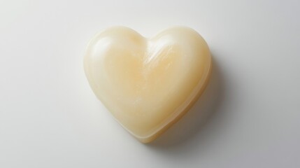 Obraz premium Soft-lit heart-shaped candle resting on a clean white background; perfect for Valentine or romantic moments