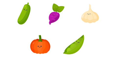 set of fresh vegetables cartoon mascot