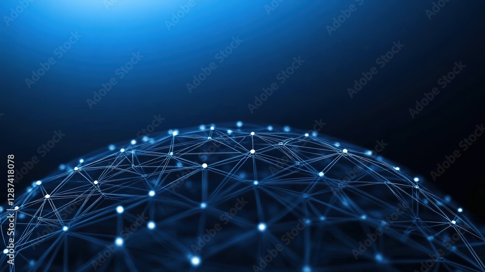 Poster abstract digital globe with connected nodes and lines in blue