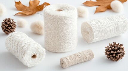White Yarn Spools, Autumn Accents