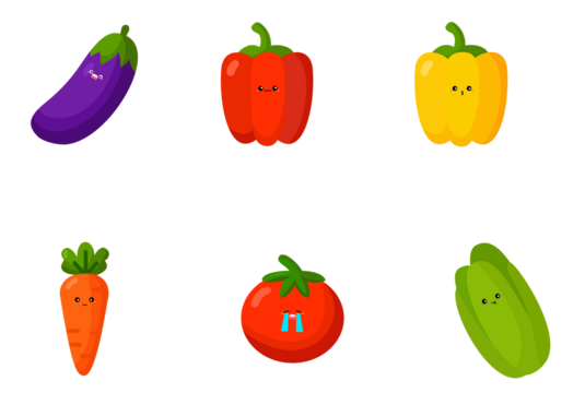 collection of vegetables mascot character