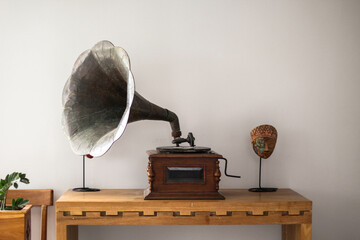 old gramophone on a table