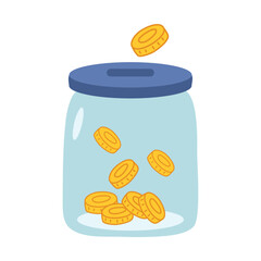 Charity. Glass jar with coins and an inscription charity, Charity money jar animation