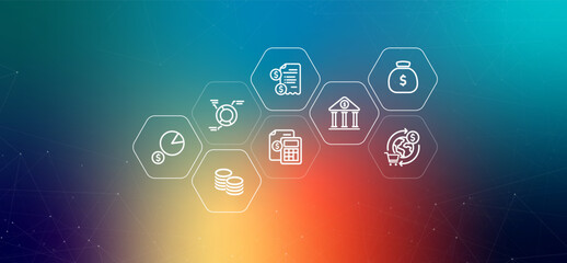 Economics conceptual monetary policy money savings banking investment financial strategy central banking capital markets credit exchange rates icon design concept illustration