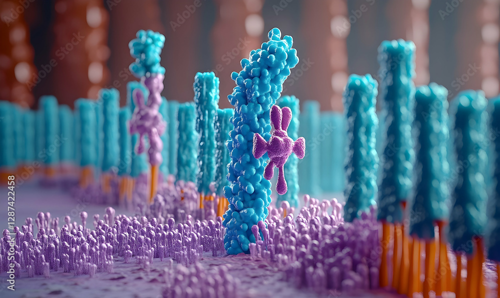 Poster intricate microscopic visualization of molecular interaction and cellular communication