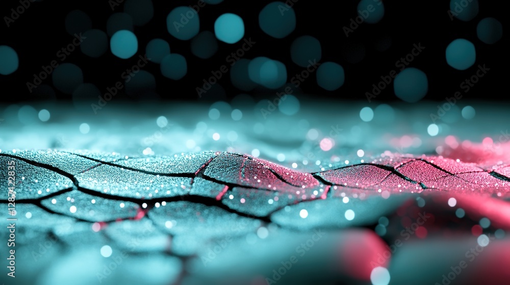 Poster abstract close-up of textured surface with colorful bokeh lights