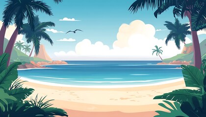 Obraz premium Tropical beach cove, sunny day, ocean view, vacation background