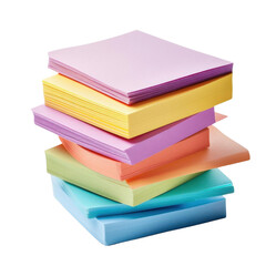 Stack of colorful sticky notes isolated on transparent background. clipping path.