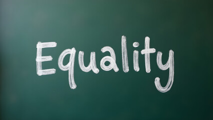 A chalkboard with the word "Equality," symbolizing the importance of racial equality and fairness.