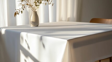 Sunlit Table With White Linen And Dried Flowers