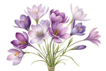 Beautiful crocus flowers arrangement nature digital floral isolated on transparent background