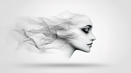 Abstract Portrait of a Woman with Flowing Hair and Ethereal Look