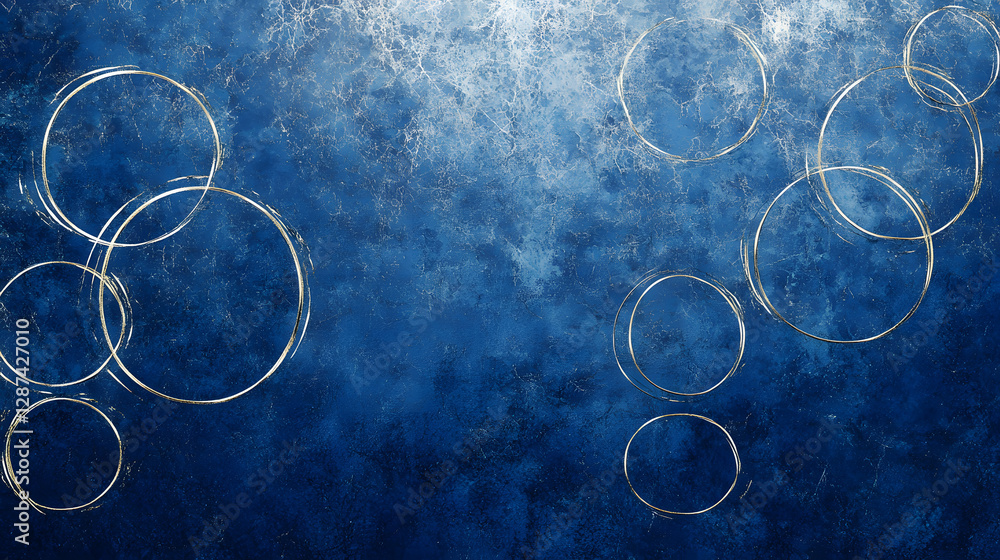 Poster blue background filled with multiple colorful circles of varying sizes and arrangements