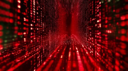 Futuristic abstract technology background featuring programming code with digital data streams, binary digits, and glowing blue matrix elements, perfect for software development, cybersecurity concept