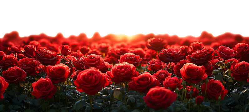 Red rose field isolated on transparent background. PNG FILE