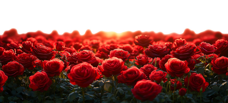 Red rose field isolated on transparent background. PNG FILE