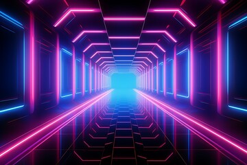 Fototapeta premium Neon lights in a futuristic tunnel.