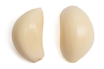 Top view two fresh peeled garlic cloves
