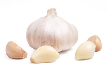  Top view fresh peeled garlic cloves, bulb