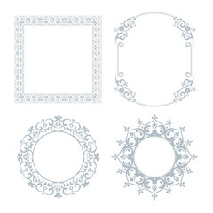 Set of decorative frames Elegant vector element for design in Eastern style, place for text. Floral gray and white borders. Lace illustration for invitations and greeting cards