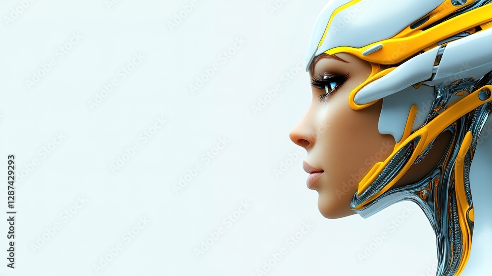 Poster futuristic robot face with high-tech design and sleek features