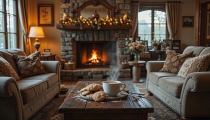 Fototapeta premium Cozy living room scene home photography warm environment indoor comfort