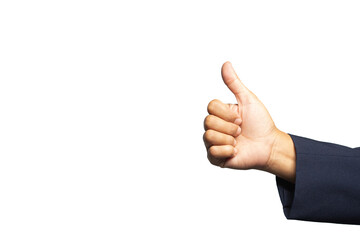 Businessperson in a suit making a thumbs-up sign.
