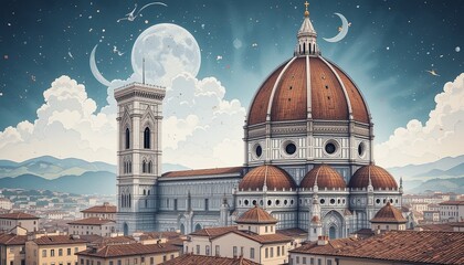 Obraz premium Florence cathedral view florence illustration urban aerial gigapixel concept