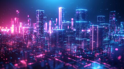 Obraz premium Neon Cityscape Digital Architecture Futuristic Design