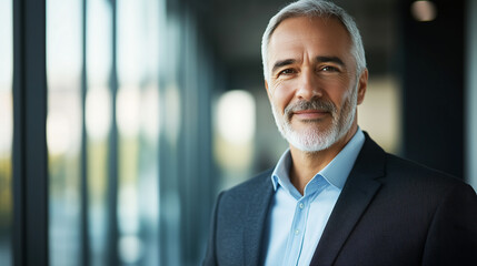 A confident businessman exudes satisfaction, embodying success and professionalism.