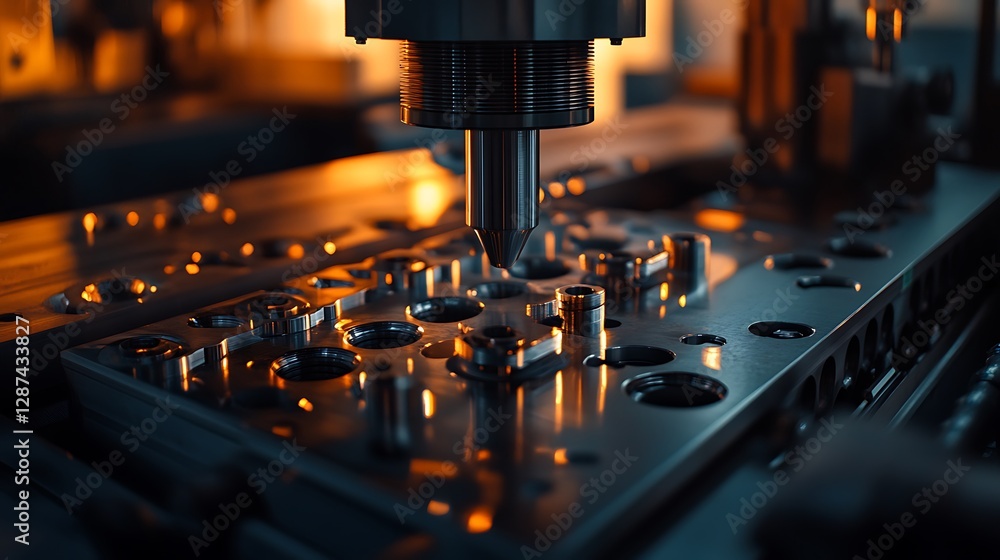 Poster automated cnc milling machine in operation for precision metalworking industry