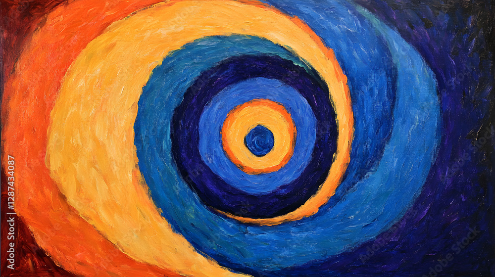 Poster painting of a colorful spiral vortex with dynamic swirls and intricate patterns in a mesmerizing abs
