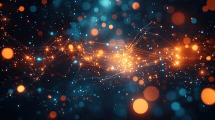 Abstract digital network with glowing particles.