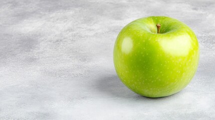 Fresh green apple on gray textured background.