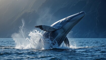 Fototapeta premium Whale breaching in ocean marine life nature photography seascape close-up gigapixel quality
