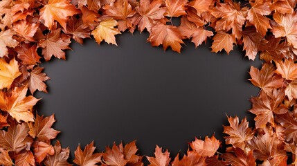 Autumn leaves border on dark background, for seasonal design, nature backdrop