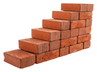 Building steps with bricks for construction projects indoor top view isolated on transparent background