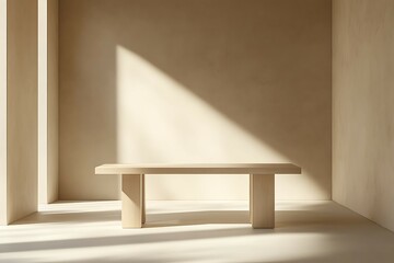 Fototapeta premium Wooden table on a white wall background.