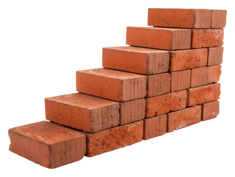 Building steps with bricks for construction projects indoor top view isolated on transparent background