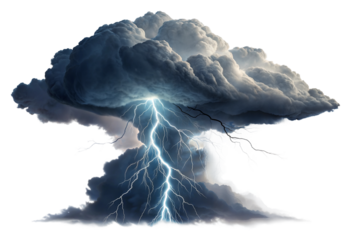 Thunderstorm lightning strikes nature digital dramatic isolated on transparent background
