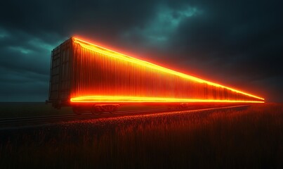 Neon Freight Train at Night