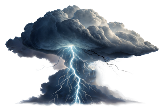 Thunderstorm lightning strikes nature digital dramatic isolated on transparent background