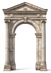 Obraz premium An ancient Roman arch with intricate carvings and pillars, isolated on a white background