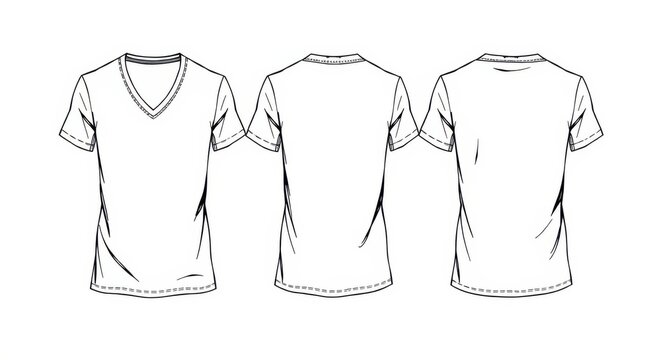 A template featuring the front and back views of a v-neck tee shirt shown on a white backdrop.