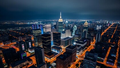 Night Metropolis: Aerial View of Illuminated Cityscape