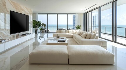 Fototapeta premium Modern Coastal Living Room With Ocean View