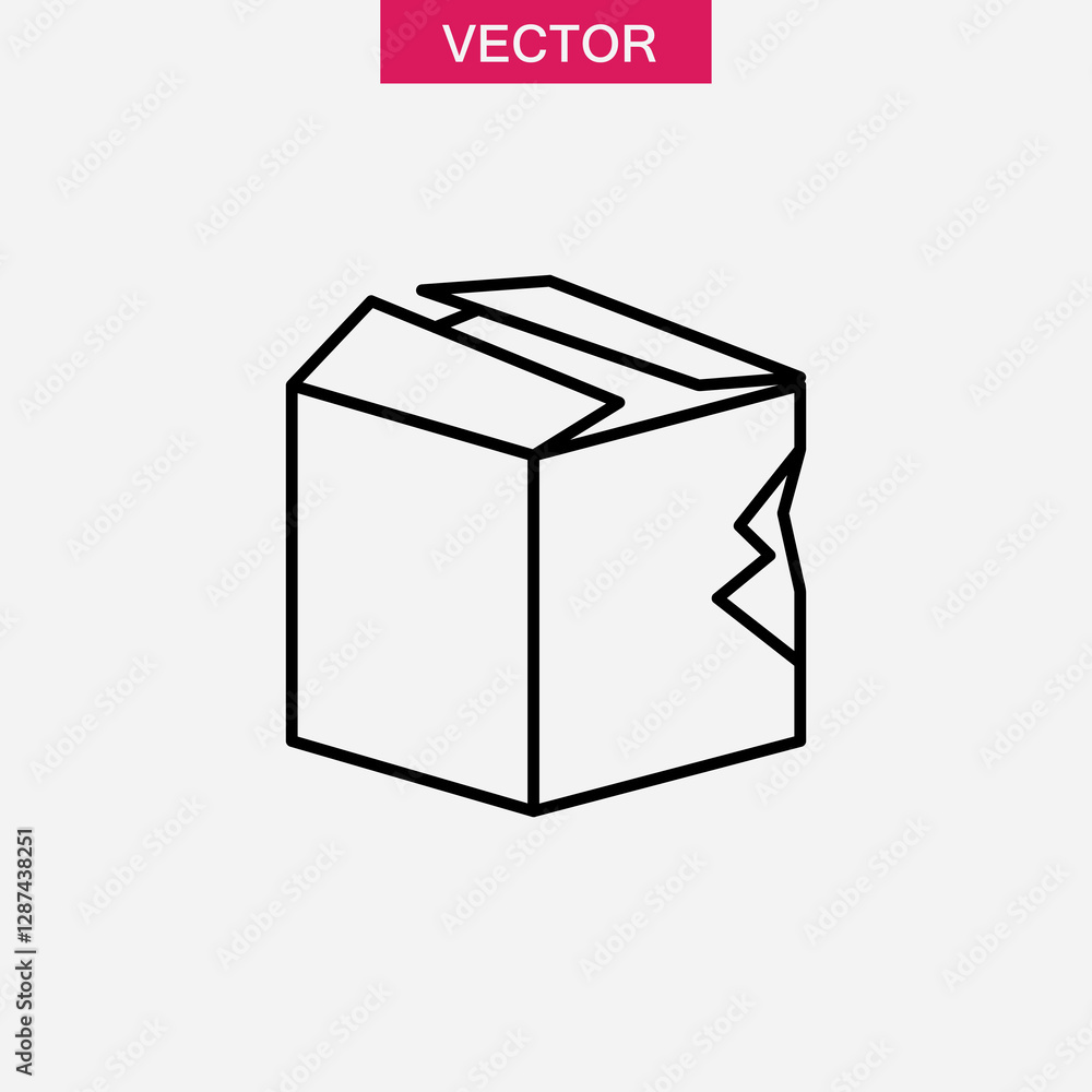 Poster broken cardboard box outline icon, vector simple linear illustration for web and app..eps